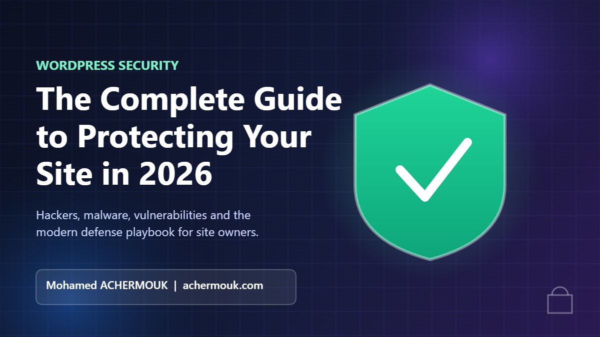 WordPress security guide 2026 featured image with shield icon